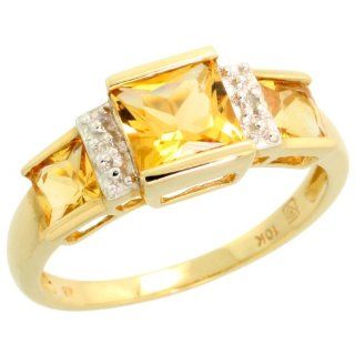 10 Karat Gold Drei  Stein Citrin Ring Brilliantschliff Diamanten