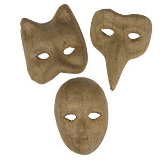 RAYHER   Pappmaché,Mini Masken Set 3 Motive, 8,5x5,5x2 cm, 8x7,5x3 cm