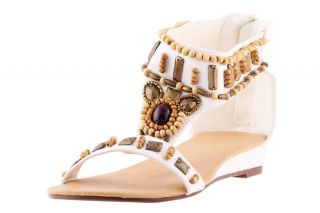 Sandalette Perlen Nieten weiß 2 cm Keilabsatz Designer Damenschuh