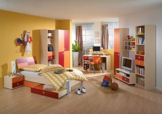 NEU* Komplett Jugendzimmer Ahorn   orange Kinderzimmer Jugendbett