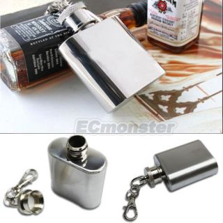 oz Stainless Steel Liquor Pocket Flask Screw Cap with Keychain