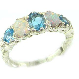 Damen Ring 9 Karat (375) Weißgold mit Blautopas Opal   Größe 50 (15