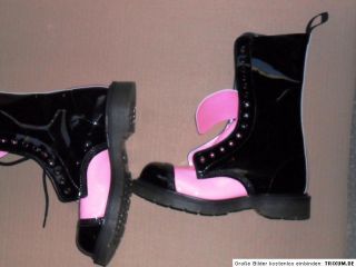 Solovair Pink Black Patent Leather Boot 14 Eyelet rosa Lackleder 14