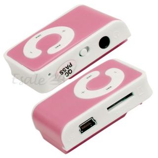 Micro SD/TF Karte USB  Musik Player Spieler Clip + Ohrhörer Pink