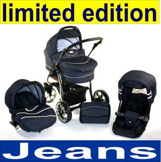 Jeans * Kombi Kinderwagen * Schwenkräder + BABYSCHALE