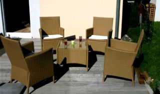 Garten Garnitur Sitzgruppe HULARO, Tisch+Sessel, Poly Rattan