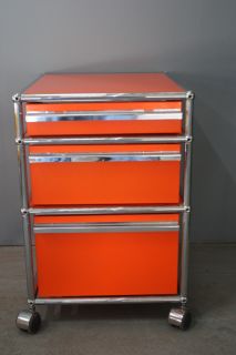 USM Haller Rollcontainer Container orange 3 Schubladen