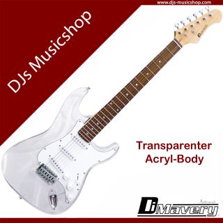 DiMavery E Gitarre ST 503 Acryl transparent mit Zubehör