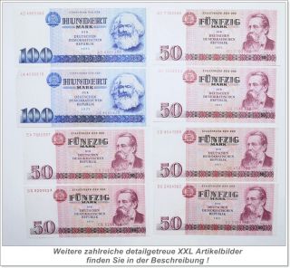 500,  Mark, DDR Geldscheine, fast bankfrisch, a 50 Mark & 100 Mark