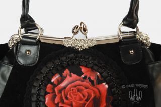 Dark romantic große Gothic Lolita Handtasche schwarz mit roter Rose