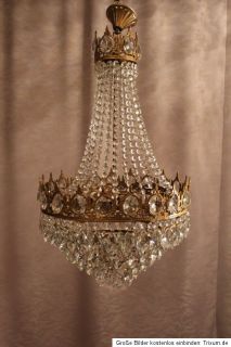 Antik Kristall Kronleuchter Lüster Lampe Jugendstil Alt Messing Luxus