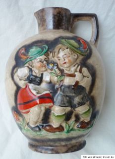 alte Keramikflasche   Enzianflasche   Trachten   Trachtenkinder