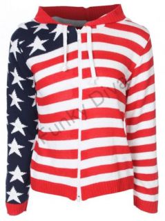 Damen Jacke Sweatshirt Langärmelig USA Flagge Reißverschluss Kapuze
