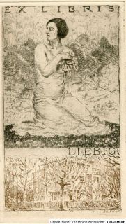 Original Radierung,Bookplate,Ex Libris Liebig,Erotik,Weibl.Akt