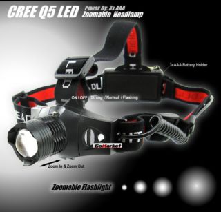 CREE Q5 LED Adjustable Focus Headlamp Flashlight 3x AAA