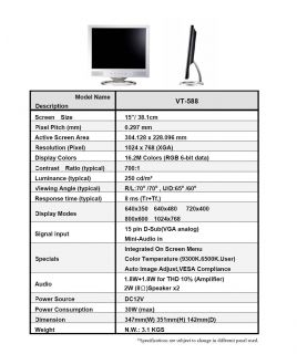  Monitor Touchscreen 15 Zoll TFT A.C.T. Kern LCD Monitor USB VT 588