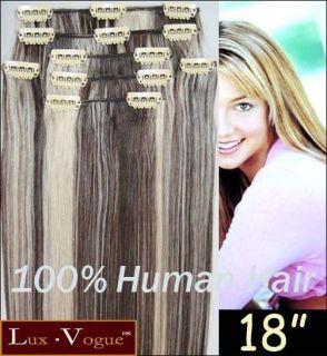 Full Head 20 REMY Human Hair Clip in Extensions #4H613