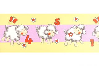 15 METER Tapeten Bordüre  Sheep  Gelb Rosé Zahlen