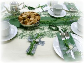 SET 20 Pers. Tischdeko Kommunion Konfirmation grün weiß