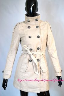Military Trench Coat Mantel Jacke Kurzmantel Beige Grau Vintage große