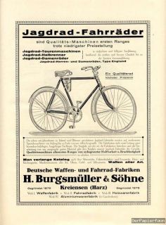 Burgsmüller Kreiensen Waffe Fahrrad Gewehr Reklame 1924