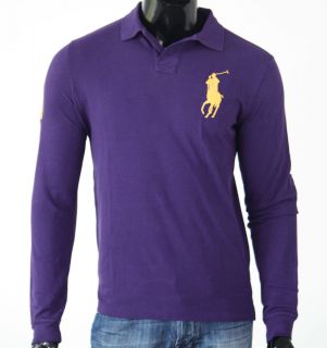 Polo Ralph Lauren Langarm Polo Shirt Purple Lila Uni Big Pony Gr XXL