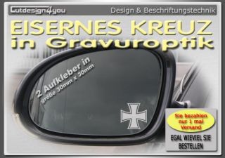 2x Iron Cross Spiegel Gravur Aufkleber VW Golf Polo