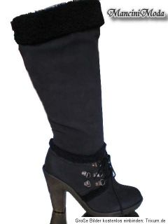 STIEFEL STIEFELETTEL 70IES STYLE SCHNURÜNG SCHWARZ 36 37 38 39 40