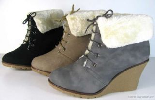 Warm gefütterte Keil Stiefeletten Keilabsatz Winter Ankle Boots
