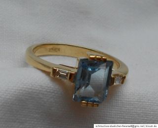Gold Ring 750 Gold 2 Diamanten 1 Aquamarin 4,13 Gramm Gr. 55