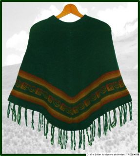Alpaka PONCHO dunkelgrün petrol grün, Inka Ornament Muster, Alpaca