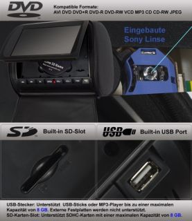 ZOLL 18cm Digital LCD Auto Kopfstütze 169 DVD USB SD Schwarz