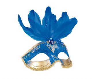 AUGENMASKE VENICE blau Feder Maske Venedig