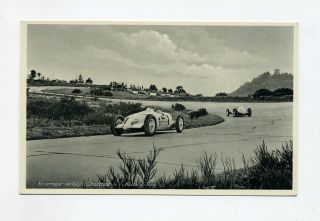 um 1937 3. Reich Photokarte Nuerburgring Rosemeyer verfolgt Carraciola