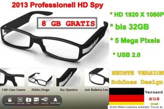 2013 Professionell HD Kamerabrille Spion Brille Kamera 8 GB 1080p