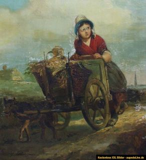 Verboeckhoven,Eugène (1799 1881) •Hundewagen mit Bauernmädchen