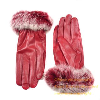 Womens Premium Leather Naturally Fur Wrist Cuff Detailing Gloves