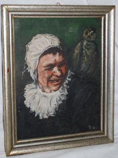 L760/ ÖLBILD Gemälde Ölgemälde Frau mit Eule H.B. 1951
