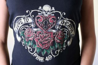 FINE49 Tattoo Rosen skull V Neck Rockabilly shirt EMO