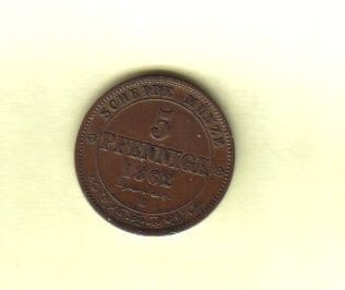 Sachsen 1862 B   5 Pfennige /Scheidemünze (DR794)