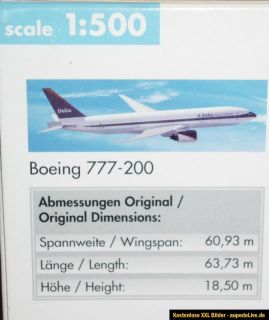 Herpa Wings * 1500 Boeing *777 200 #506441*OVP*TOP Zustand