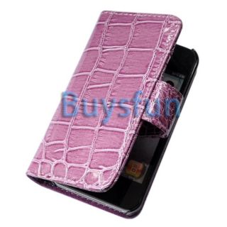 Purple Crocodile Leather Cover Wallet Case Skin for Apple iPhone 4 4G