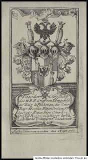 1773 Wappen Graf von Königsfeld auf Zeitz Ritter bayerischer