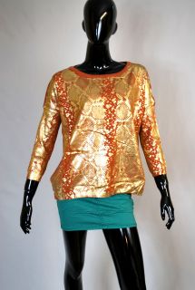metallic Oversize Strick Shirt Pullover Fein Schlangenhaut Glanz Folie