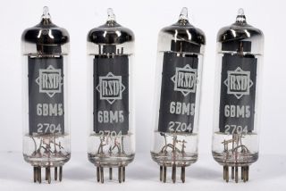 Quartet of NOS (New Old Stock) RSD 6BM5 vintage electron tubes made in