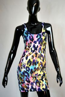 Träger Kleid Cocktailkleid Leo Bunt Leoparden Print Neon Pink Gold UK