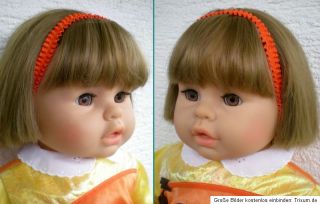 große Zapf Puppe braune Haare 62 cm + Marken Babykleidung + TCM Maus