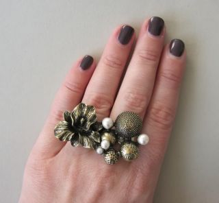 Doppelring Zwei Finger Ring double ring Vintage Blüten Perlen