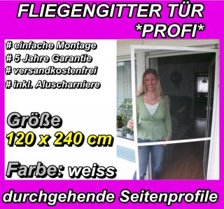 Profi Fliegengitter Insektenschutz Tür 1,2x2,4m weiß Alu Rahmen