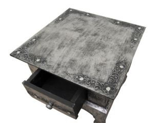Nachttisch Beistelltisch Tisch Schublade Silber 40cm